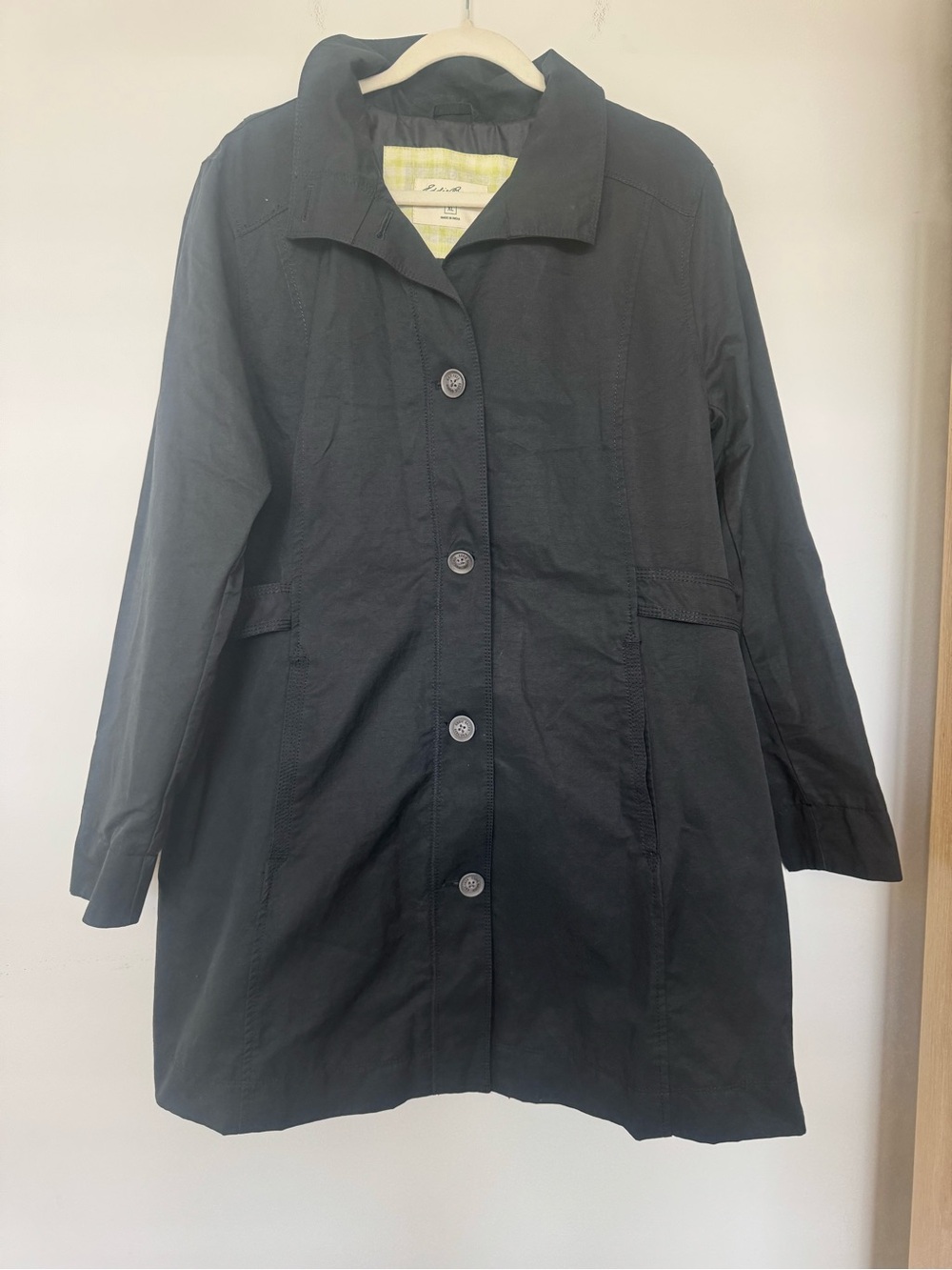 Eddie Bauer Black Mid Length Trench Rain Coat Button Down XL